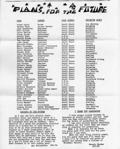 Bradwell Life January 1958 Graduation Prophesies and HS Plans - from Nancy Cubernek Brachfeld